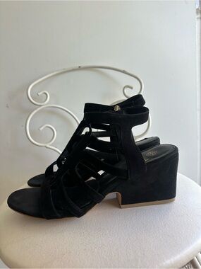 Isola Black Suede Strappy Wedge Sandals
